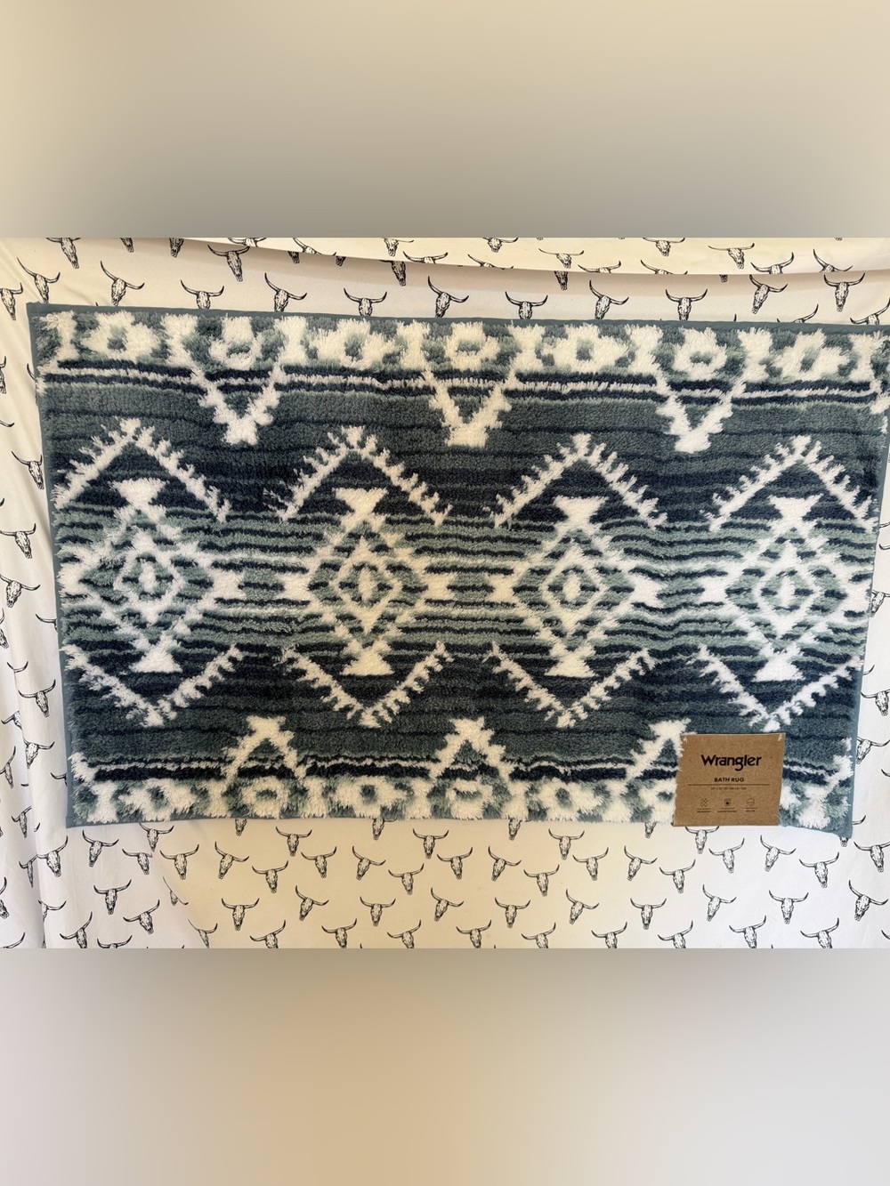 Wrangler Teal and White Aztec Bath Mat